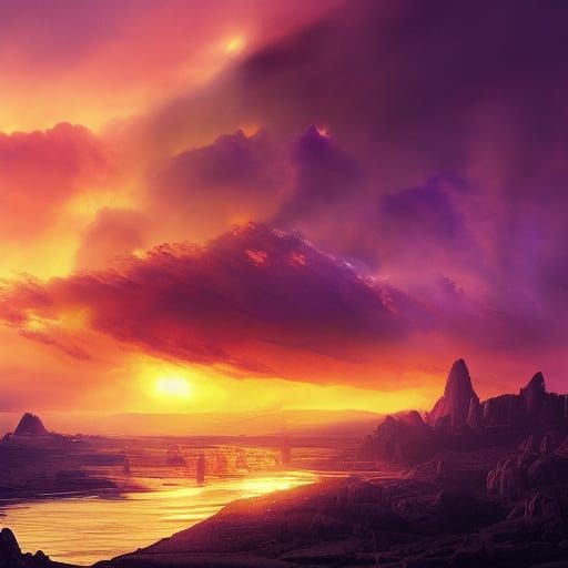 Fiery Sunset: Epic Digital Matte Painting