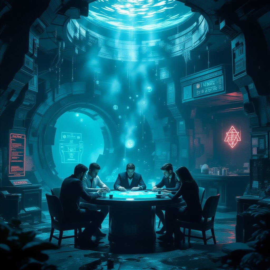 Surreal Subaquatic Stronghold in Bioluminescent Void Bistro