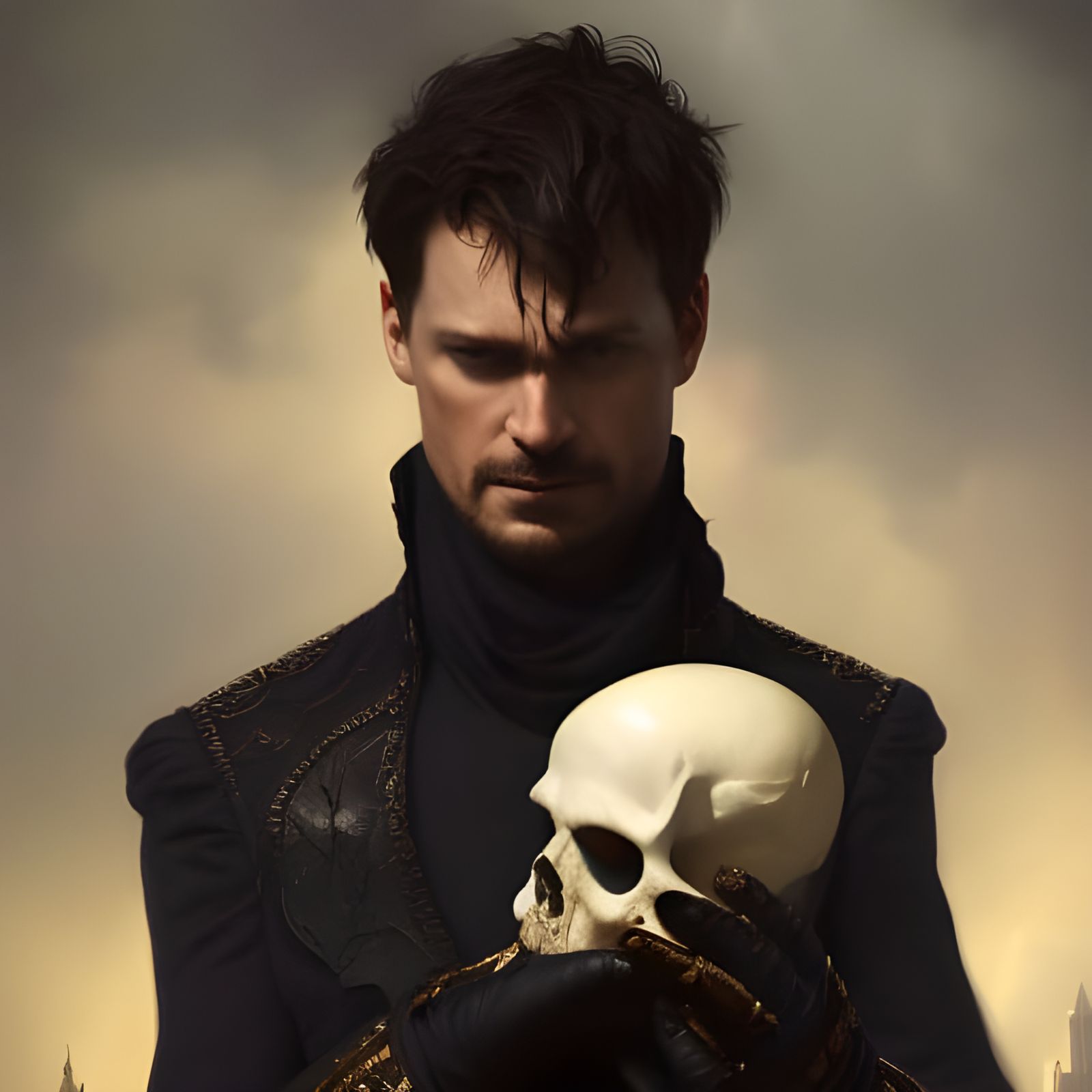 Hamlet with Skull: Gothic Portrait in Art Nouveau Style