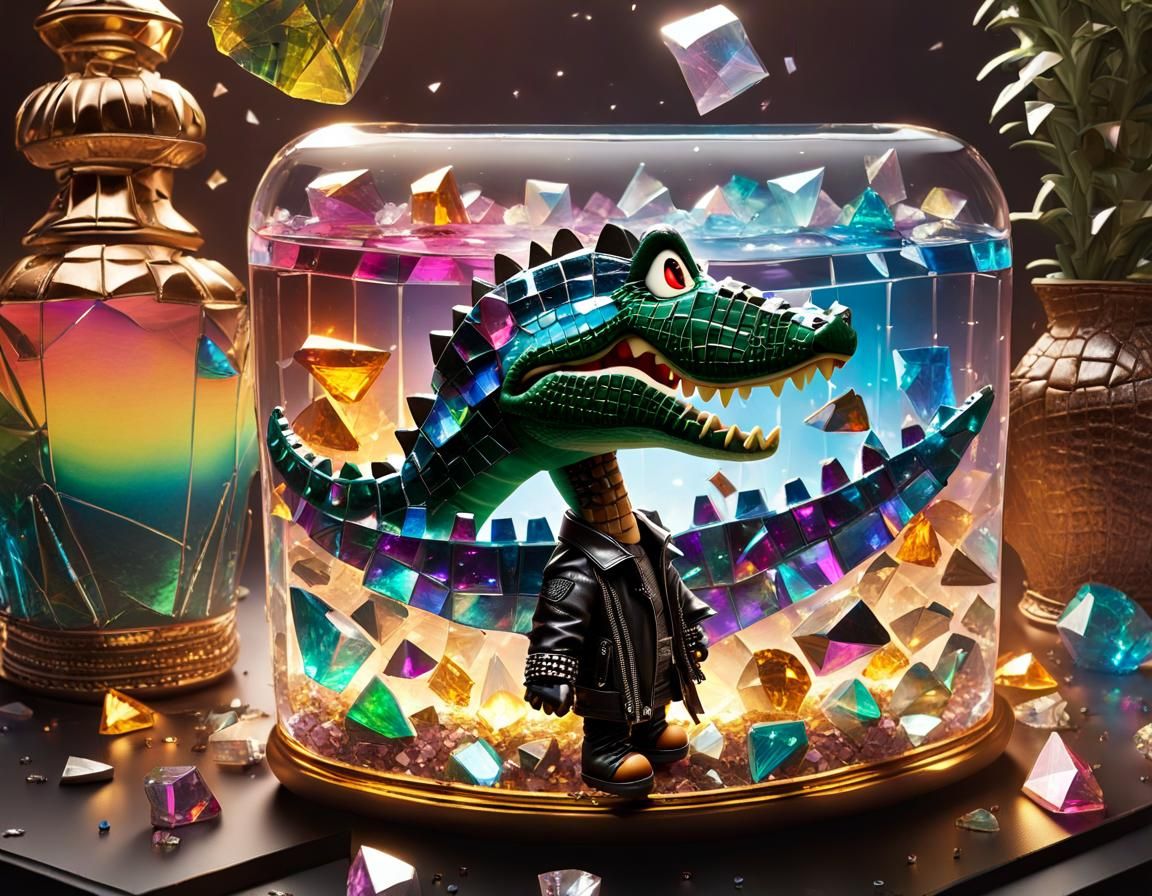 Crocodile Chibi in a rocker leather jacket