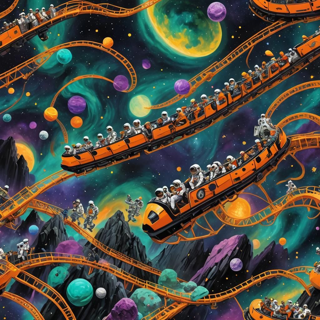 Astronauts' Space Roller Coaster Through Cosmic Landscape