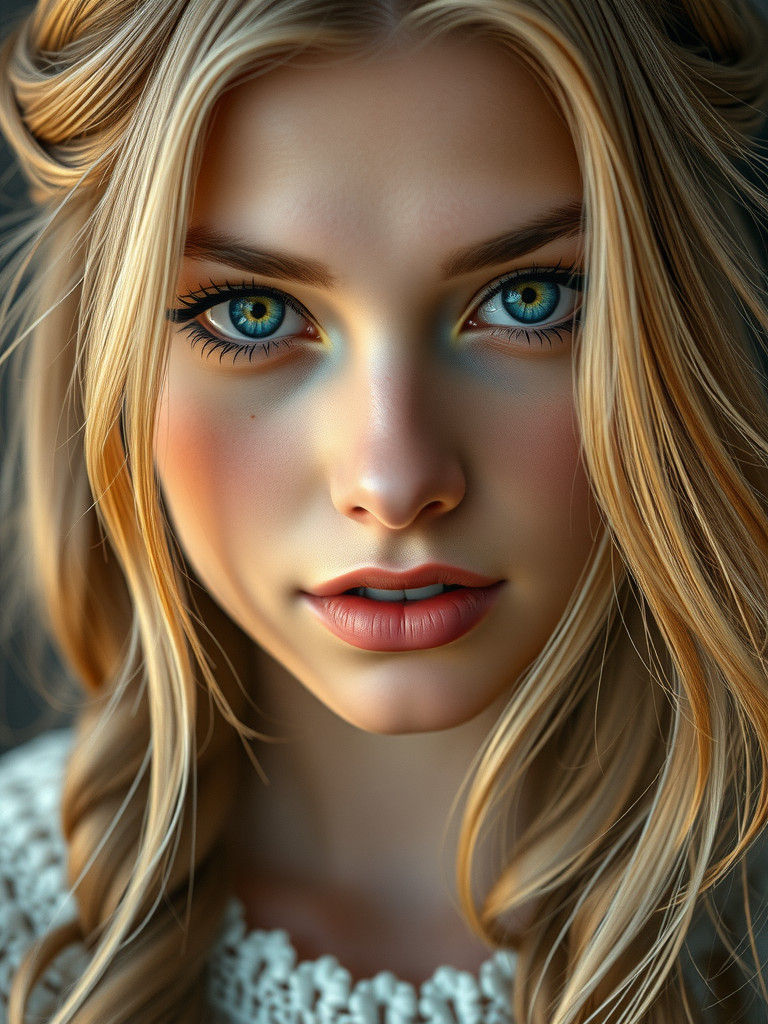 Hyperrealistic Portrait of a Woman with Golden Hair