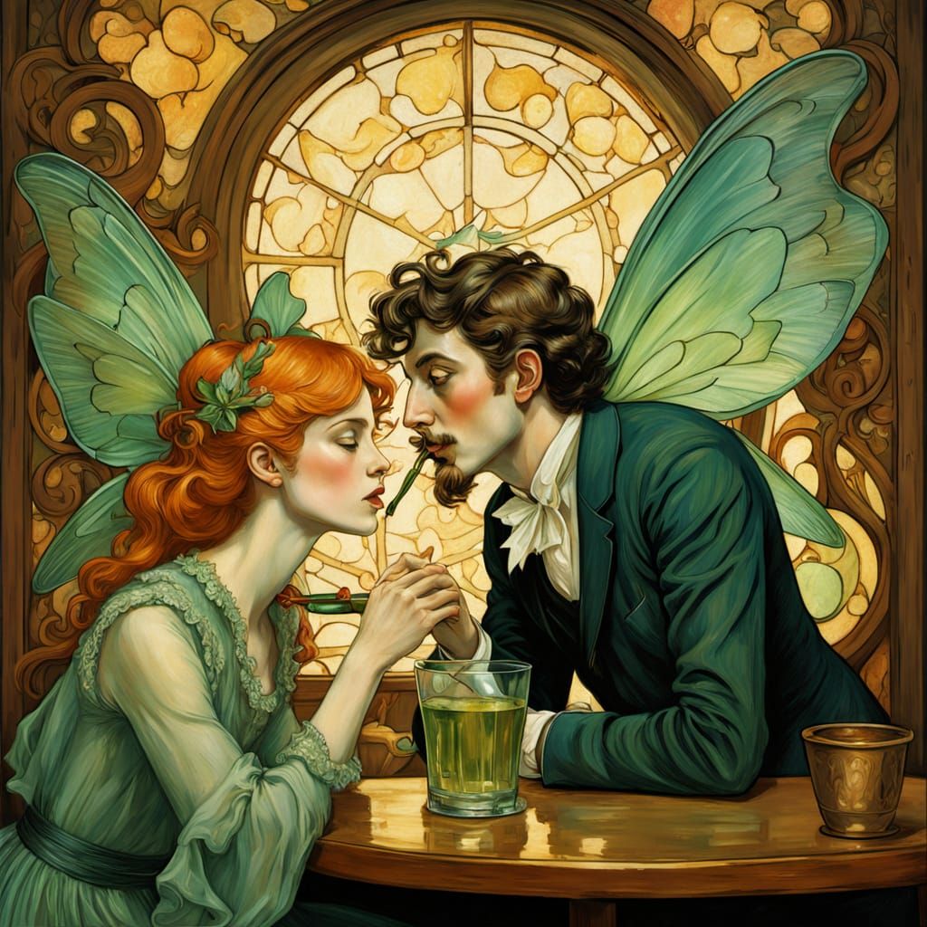 Art Nouveau Fairy Kiss in Baroque Style
