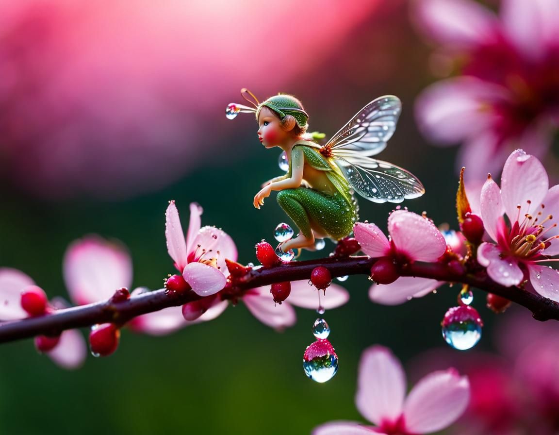 Tiny Fairy on Cherry Blossom: Macro Photography