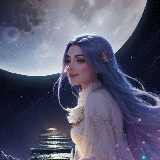 Smiling Moon with Colorful Stars: UHD Digital Art