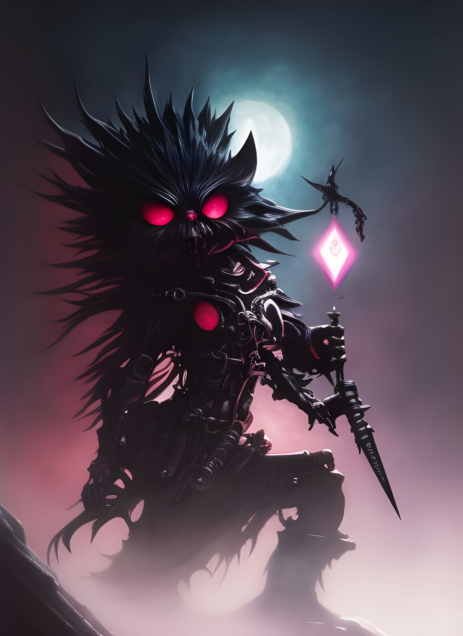 Cute Chibi Biomechanical Predator in Watercolor Style