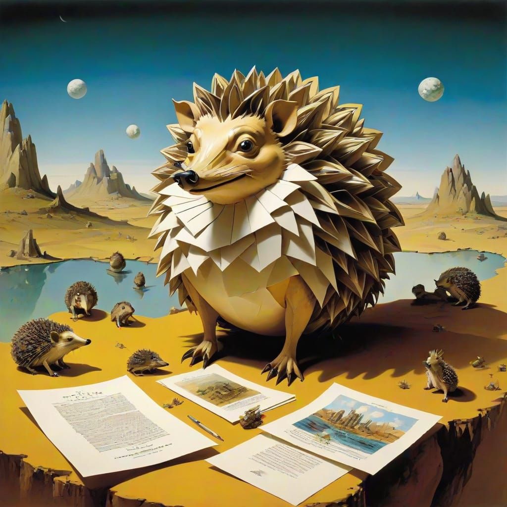 Paper Hedgehog World in Surrealist Style