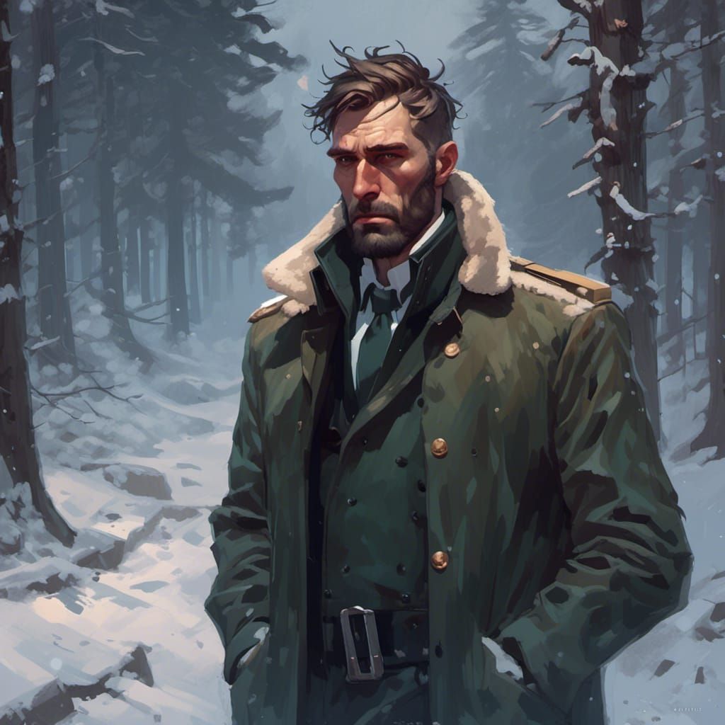 Worried Sheriff in Blizzard, Digital Art Portrait