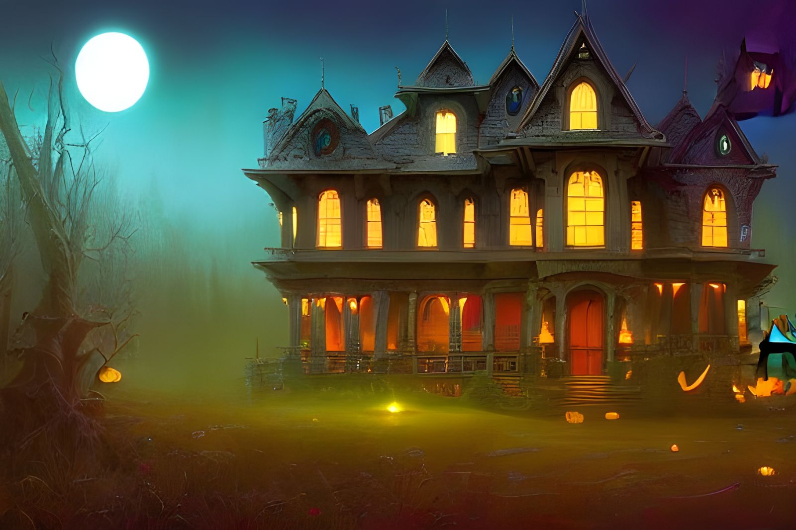 Mystical Halloween House with Fractal Lighting