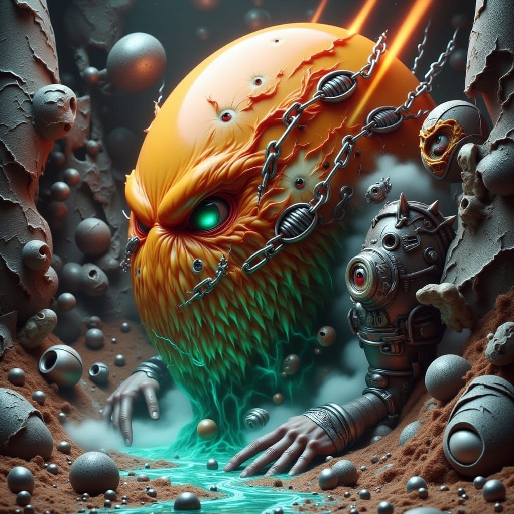 Eggs in a Quantum Acidic Reaction as Hyper-Maximalist Art