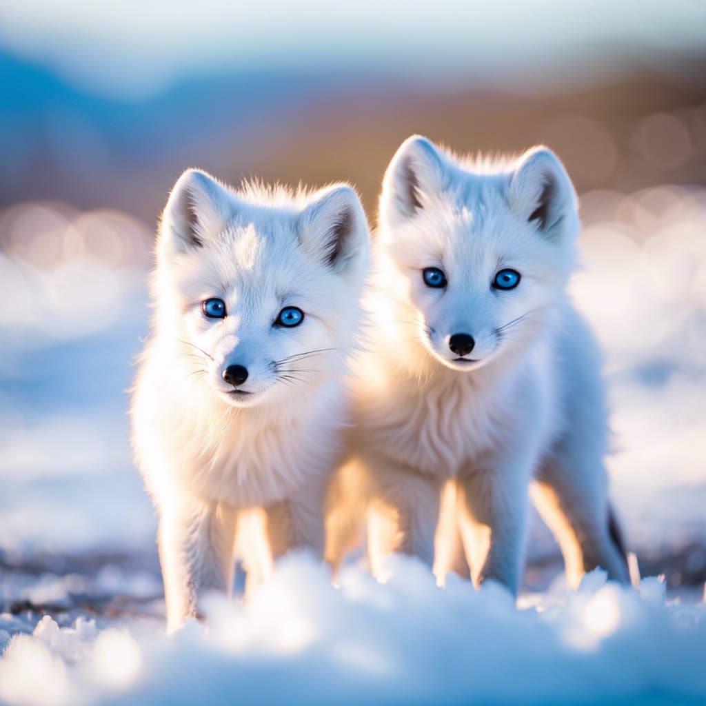 Arctic Fox Cubs Playing in Snowy Wilderness