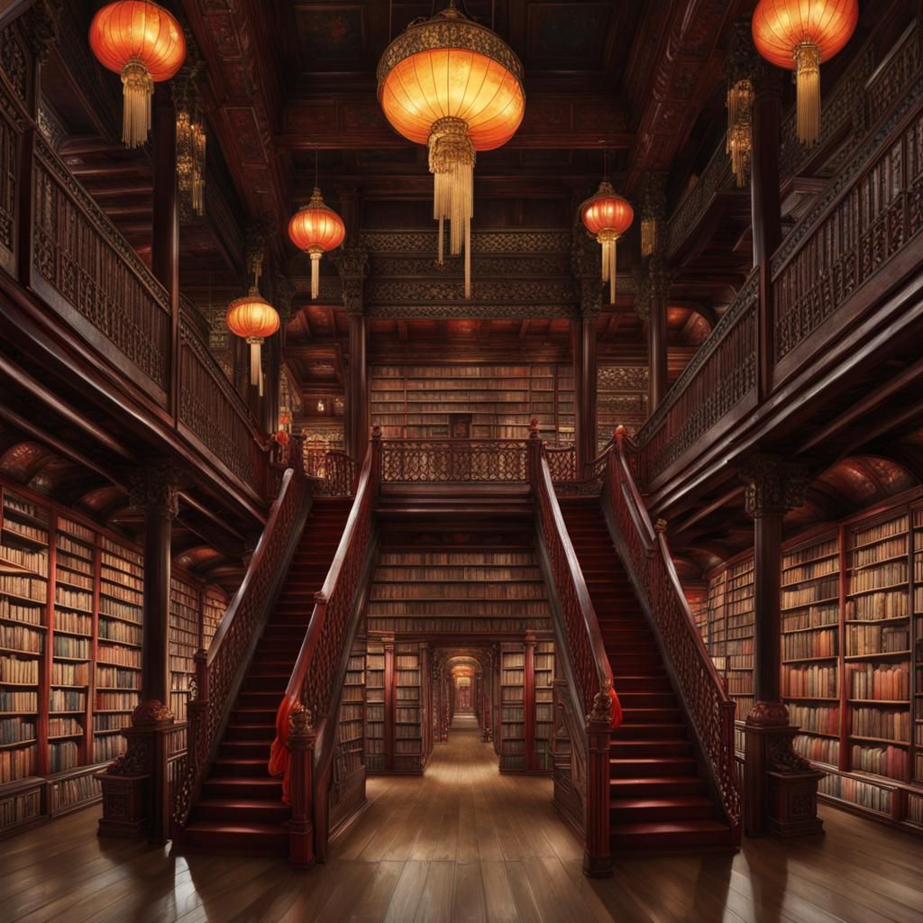 Chinese Bookstore with Sweeping Staircases