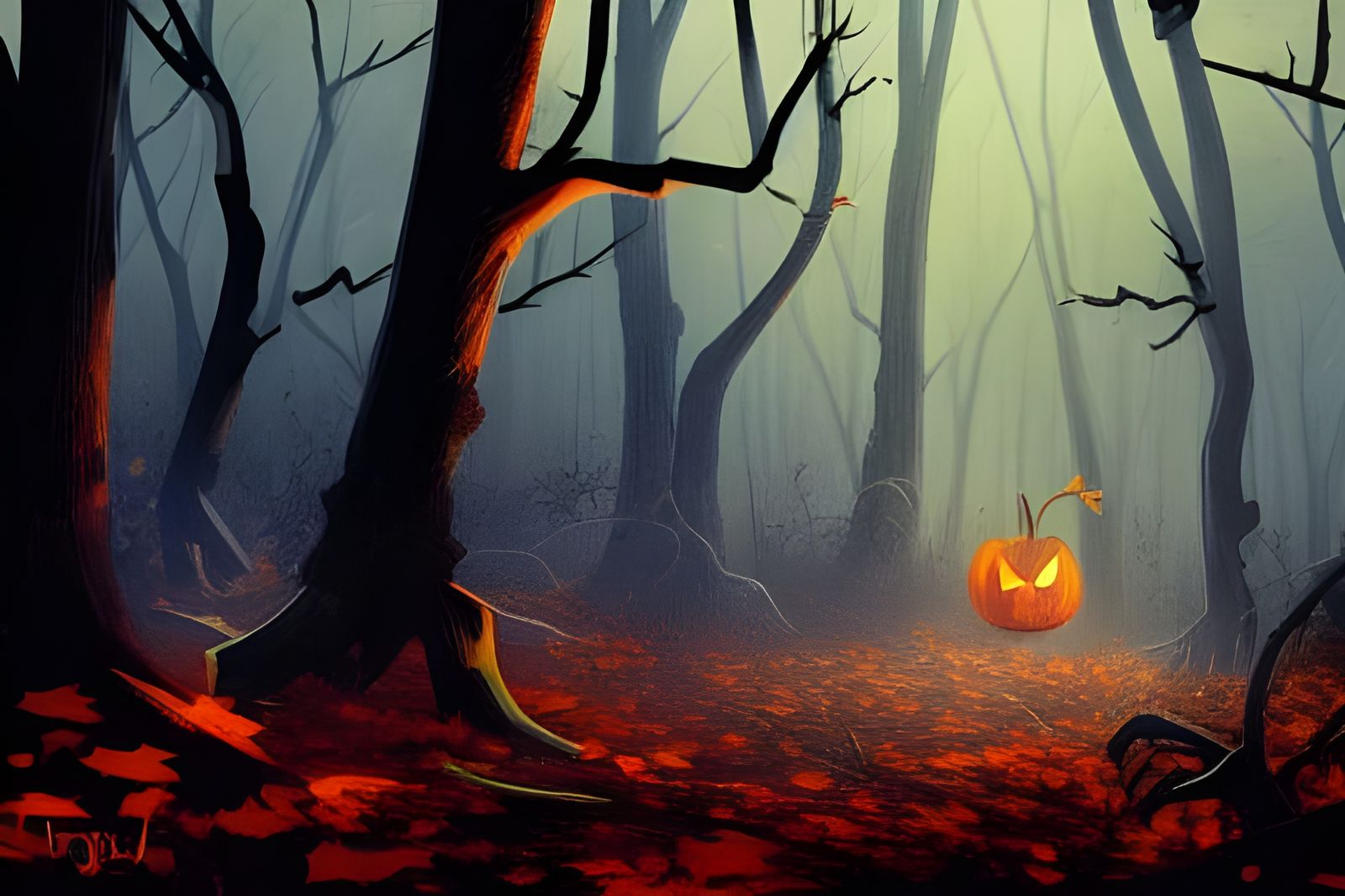 Deciduous Halloween Forest in Autumn by Rutkowski