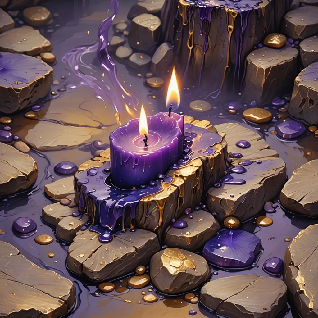 Violet Candle with Stone Base as Oil Painting