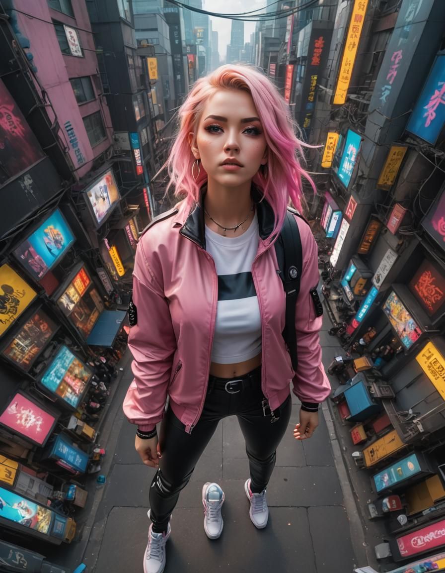 Cyberpunk Rainbow Girl in 3D Anime Art