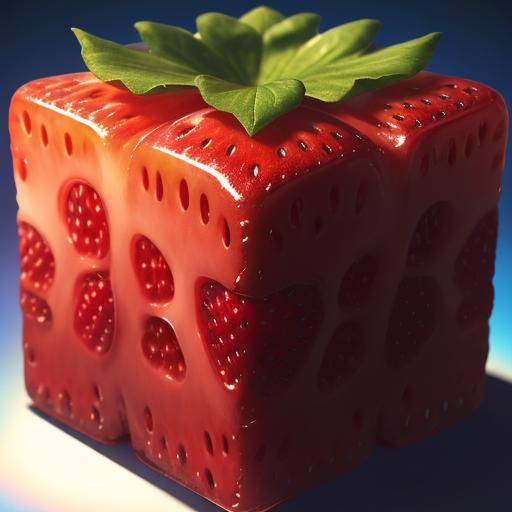 Strawberry Cube Matte Painting in Hyperrealism Style