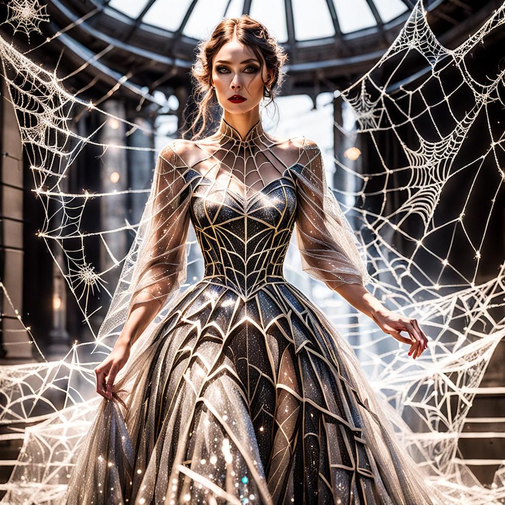 Female wearing long detailed airy sparkly dress made out of ...