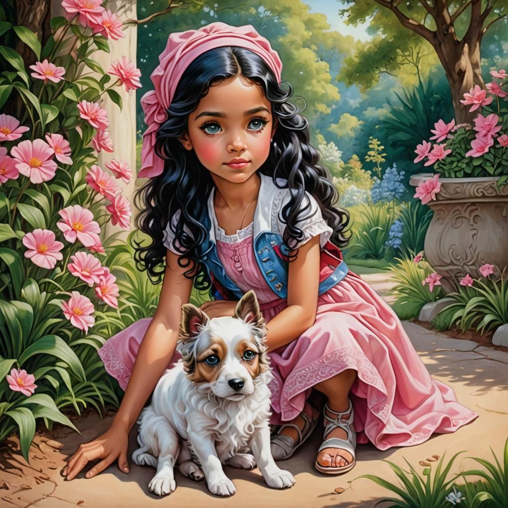 Girl with Dog in Fantasy Art Style
