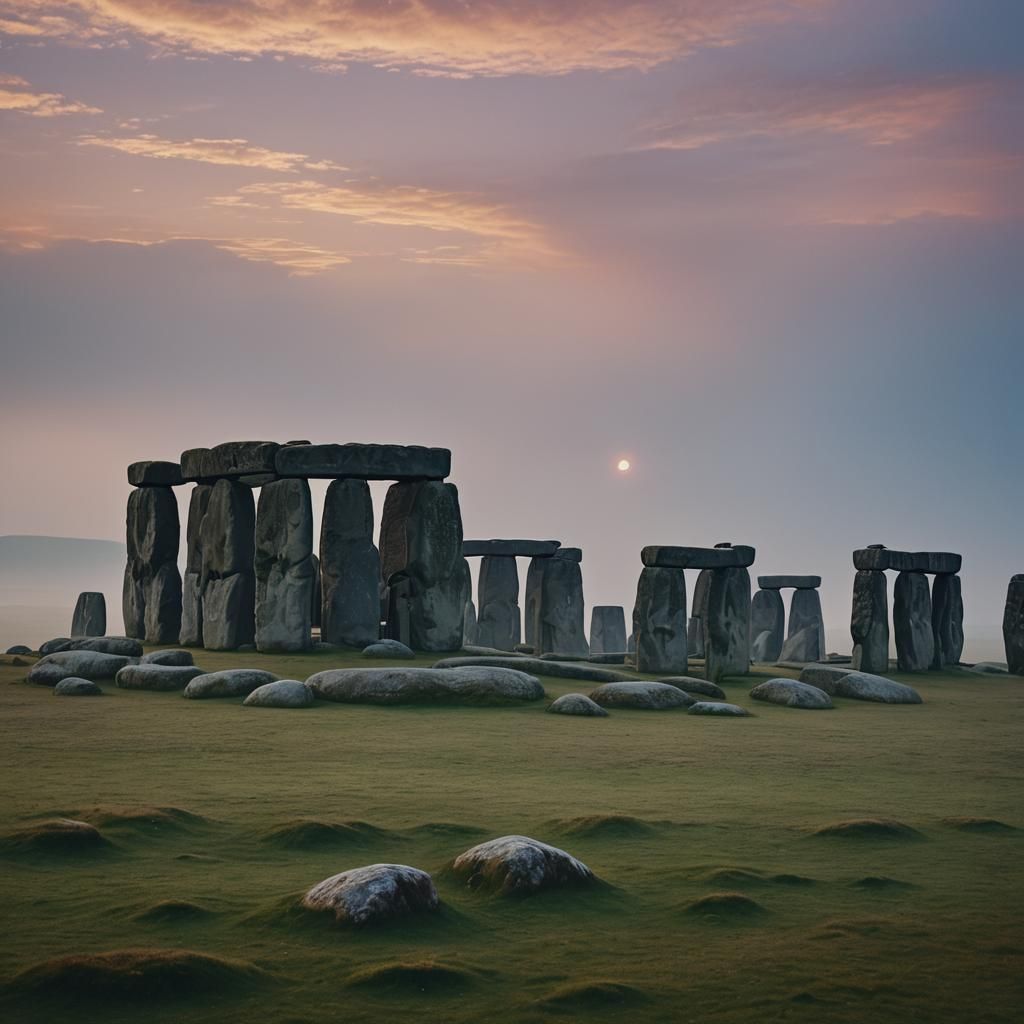 Misty Stonehenge at Magic Hour in Mystical Realism