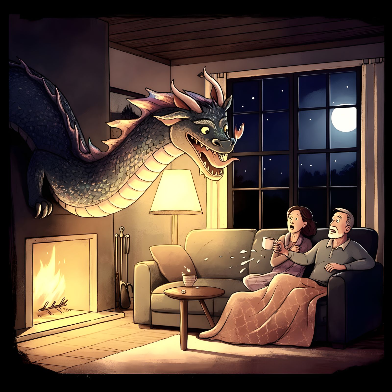 Whimsical Laotian Dragon Emerges from Fireplace