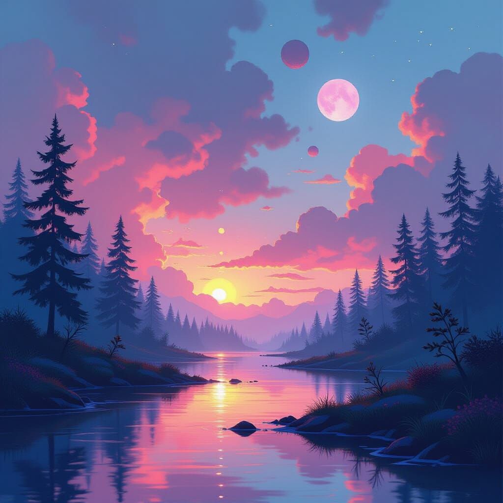 Dreamlike Scene with Abstract Shapes and Ethereal Lighting