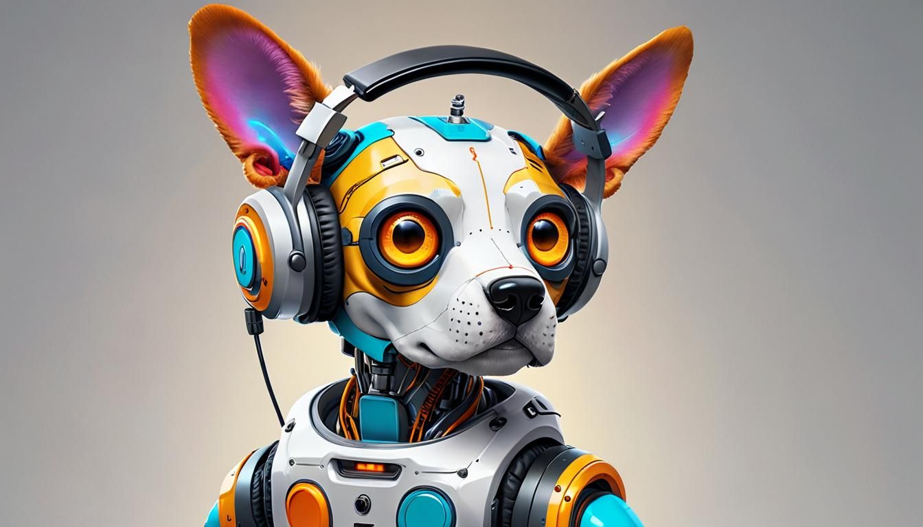 Robot Dog with Antennae Headphones Poster
