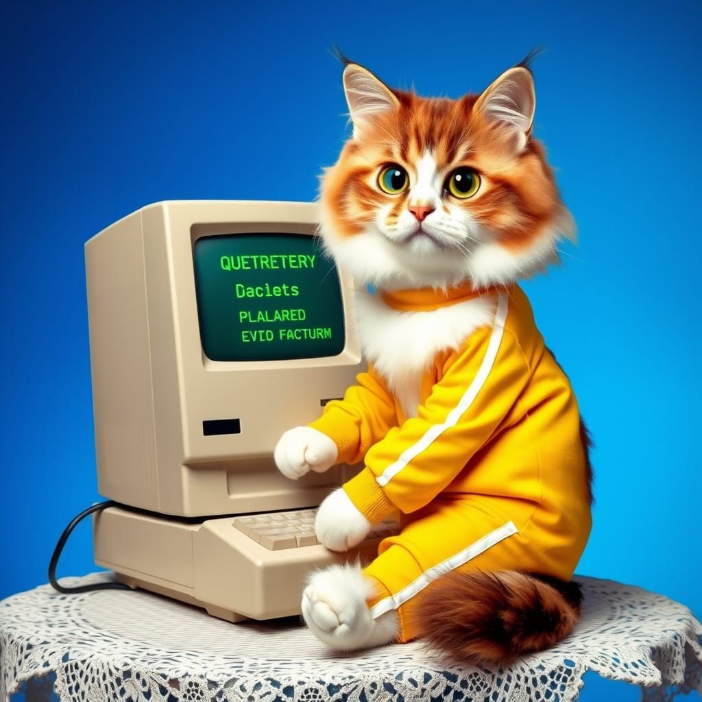 Furry Feline in Retro Tech Wonderland