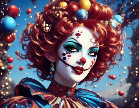 Vintage Clown Girl Portrait in Hyperdetailed Semi-Realism
