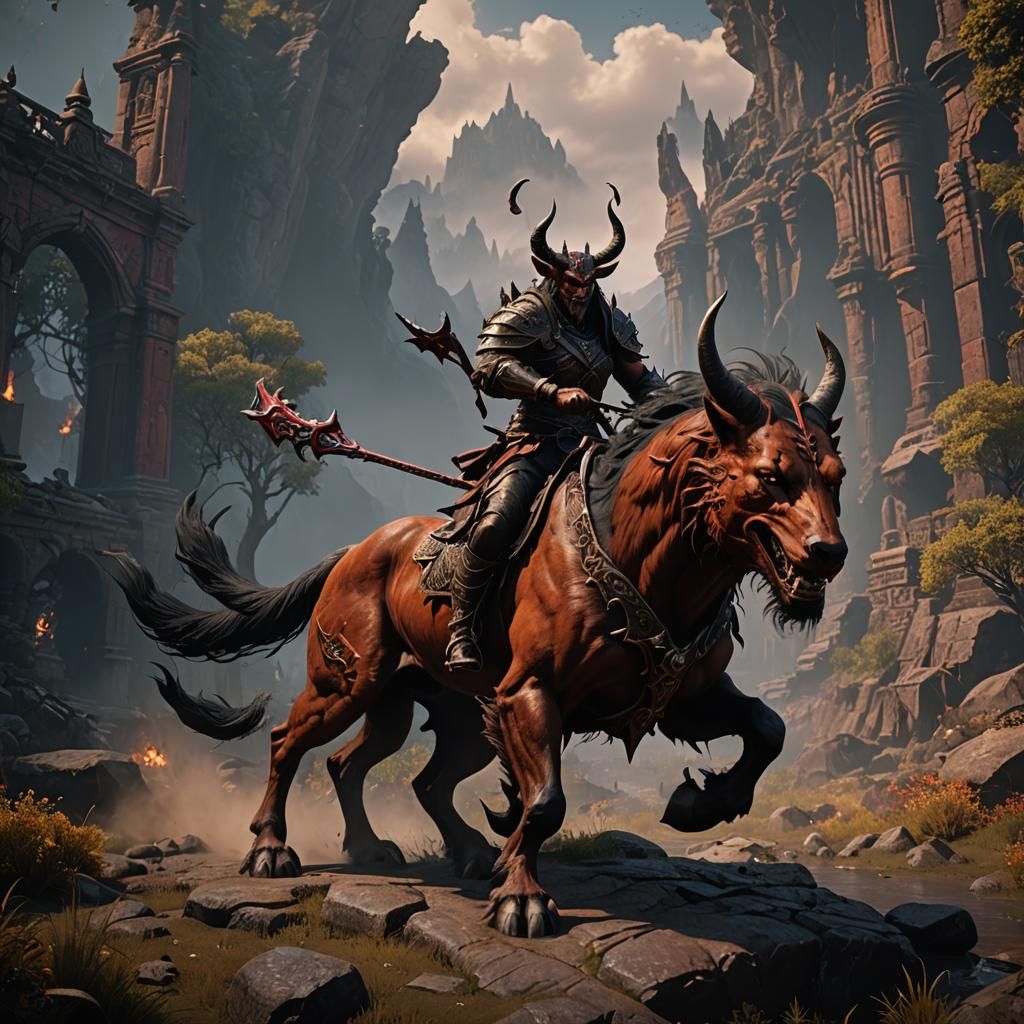 Centaur-Devil-Hellhound Hybrid in Detailed Matte Painting St...