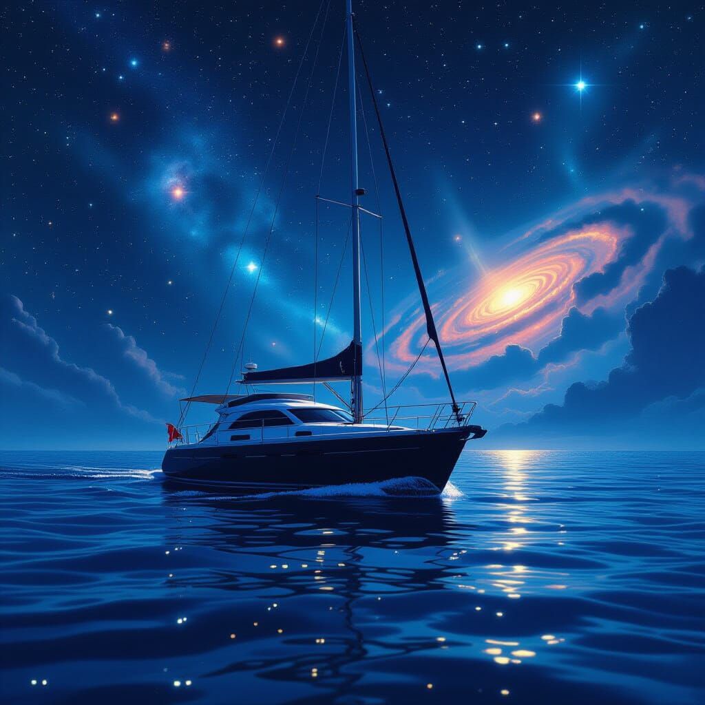 Yacht in Space: A Serene Surreal Digital Painting