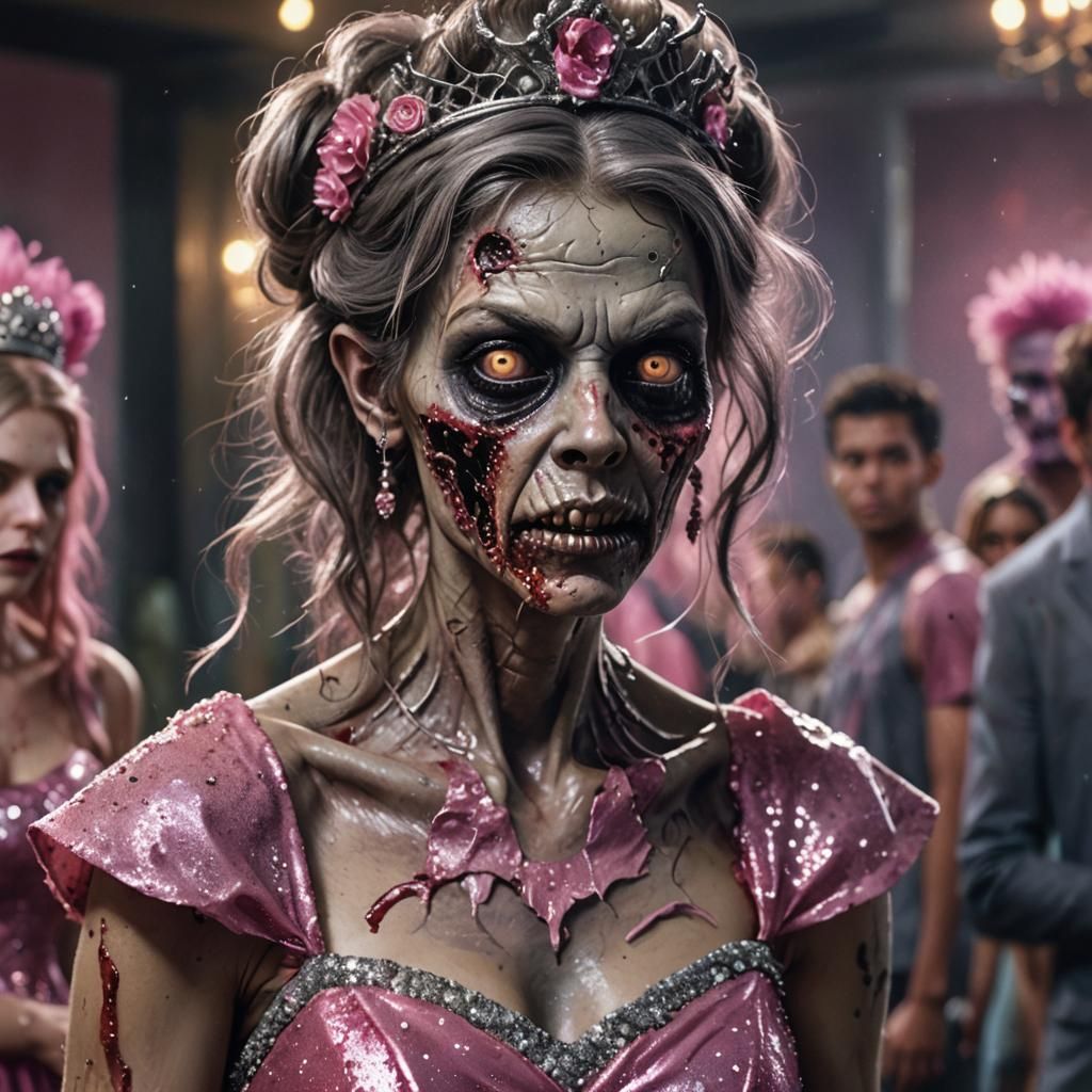 Hyperrealistic Zombie Prom Queen in Detailed Matte Painting