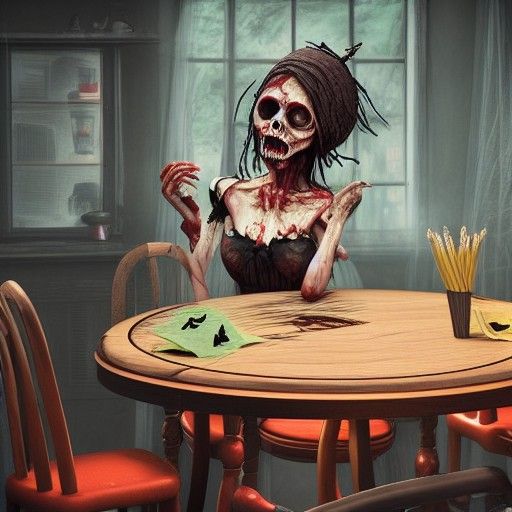 Zombie Girl Plays Cards: Halloween Horror Street Art
