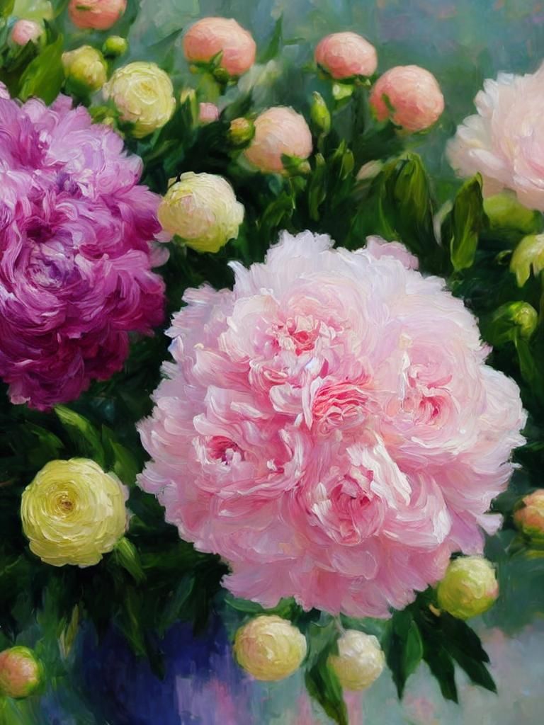 Pink Flower Bouquets in Impressionistic Impasto Style