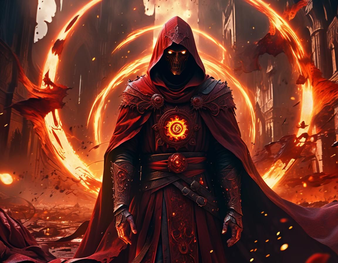 Enigmatic Figure in Crimson Robes, Fantasy Concept Art