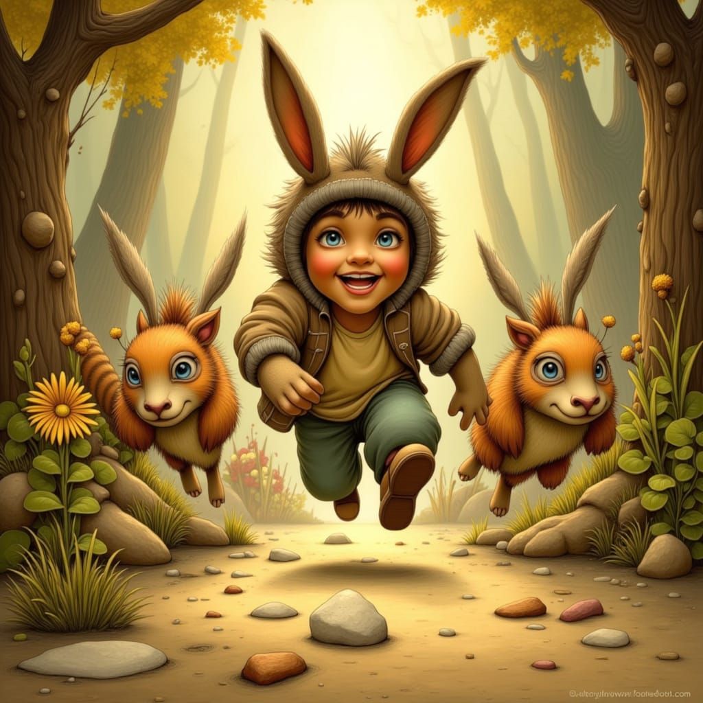 Donkey-Eared Boy Races Wombat-Squirrels in Forest