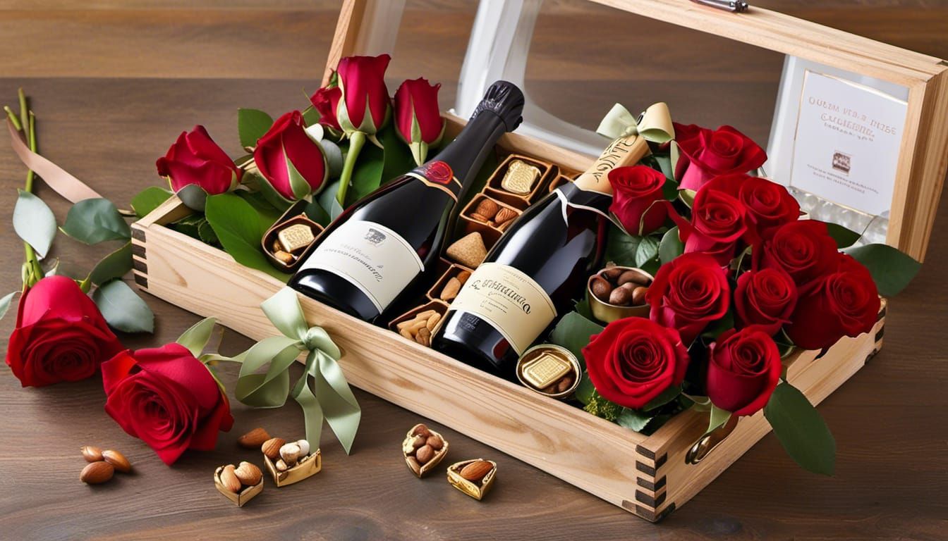 Romantic Gift Crate with Roses and Champagne