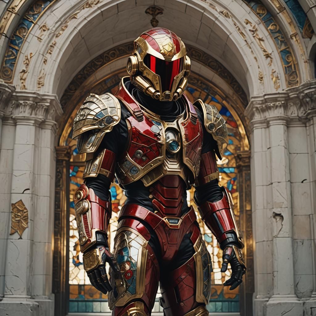 Biomechanical Astronaut in Stained Glass Wings