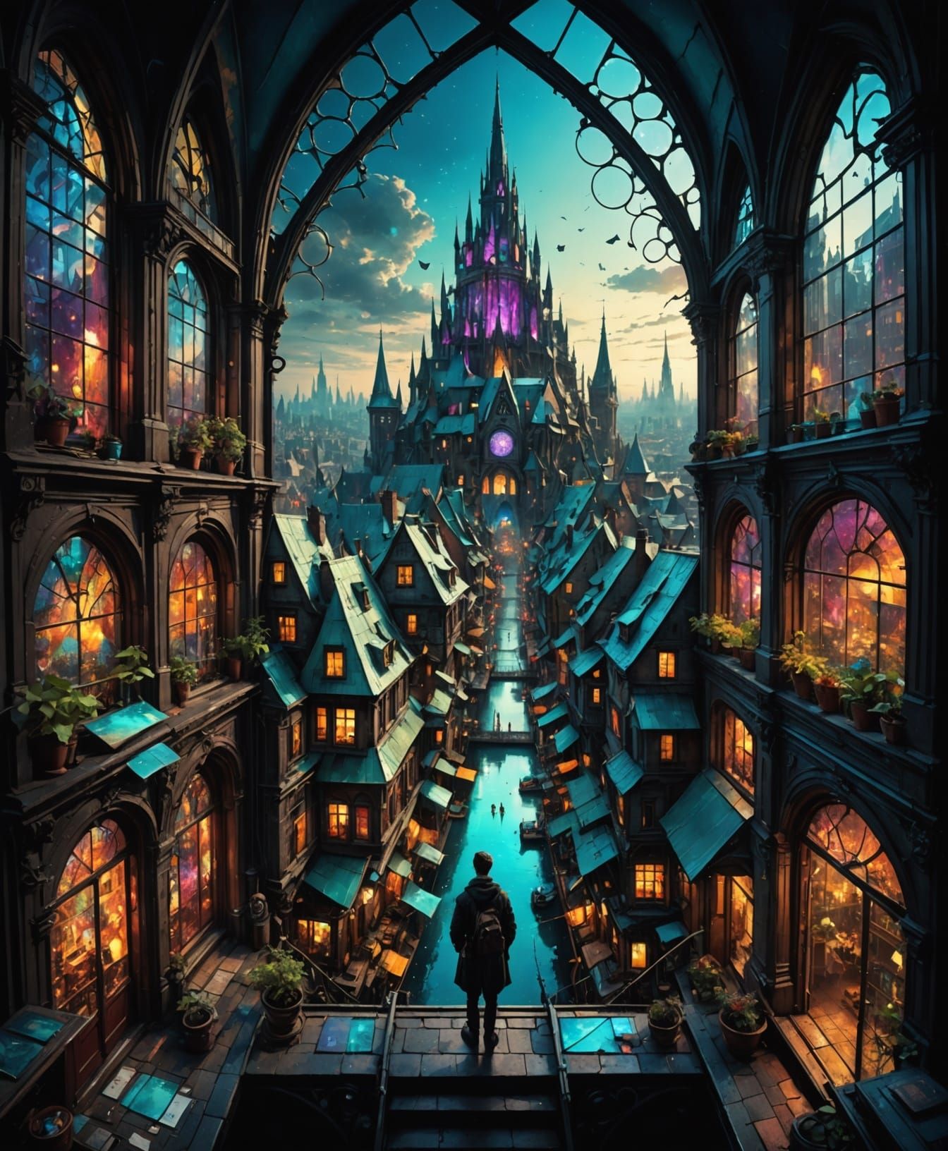 Futuristic Glass City View: Digital Art Masterpiece