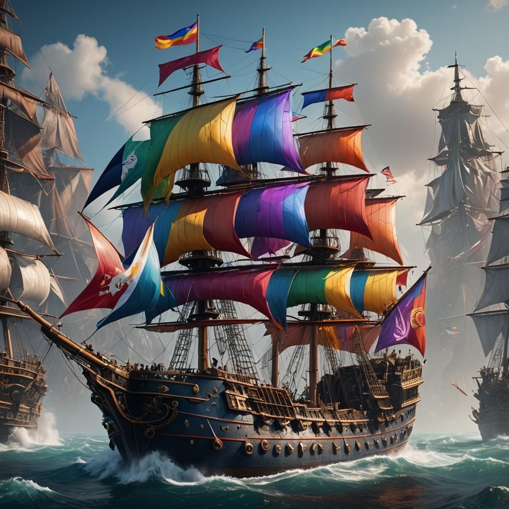 LGBTQ Flag Ship: Detailed Fantasy Concept Art