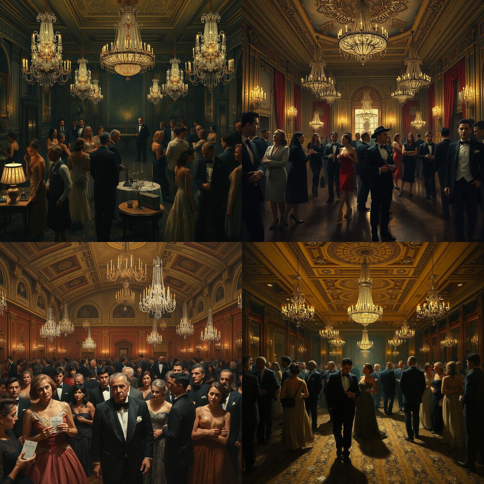 Mysterious Ballroom Celebration in Hyperrealistic Oil Painti...