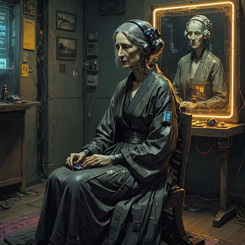 Whistler's Mother in Cyberpunk 2099 Style