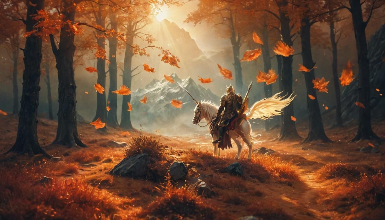 Epic Warrior in Mountain Landscape Oil Painting