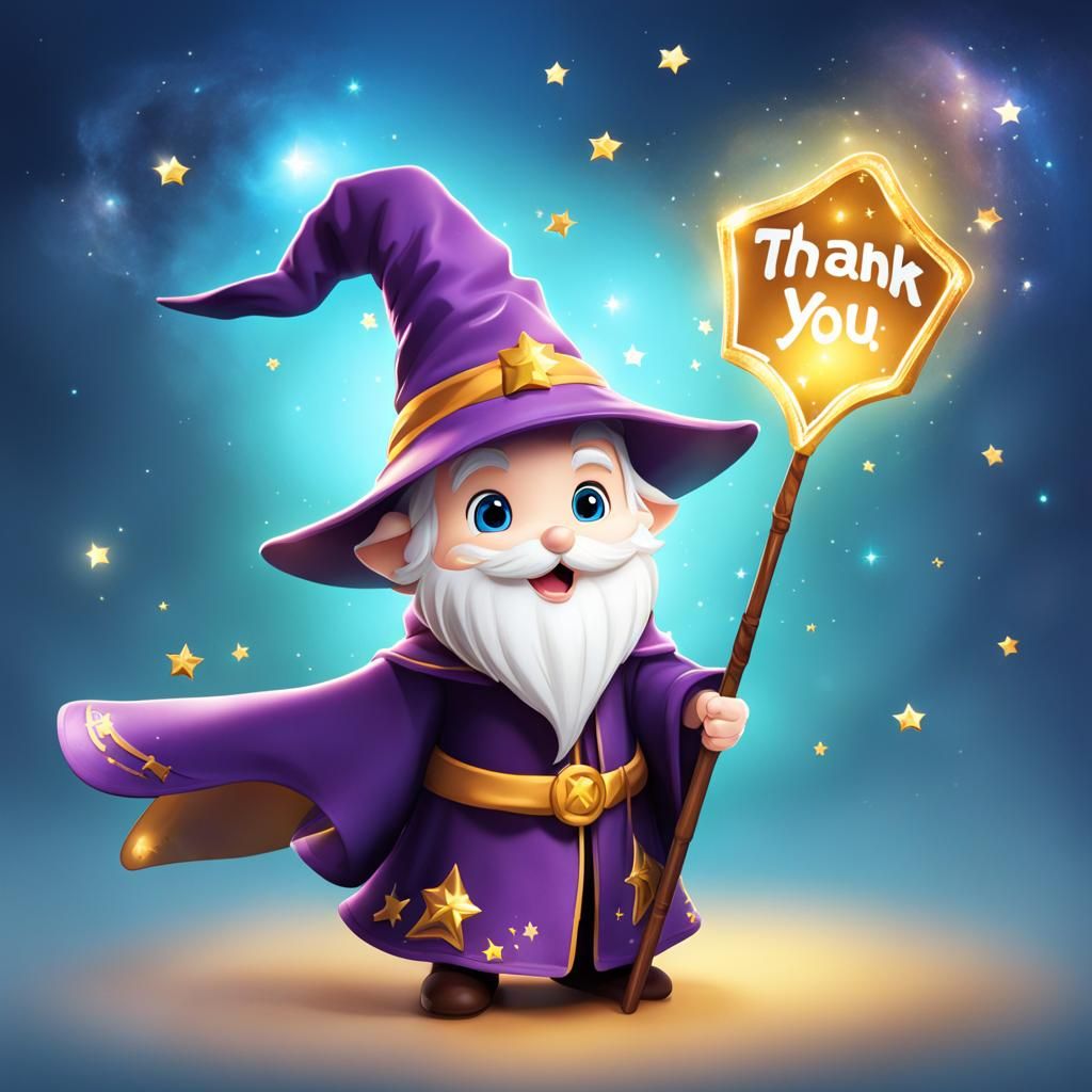 Cute Wizard Saying Thank You with Magic