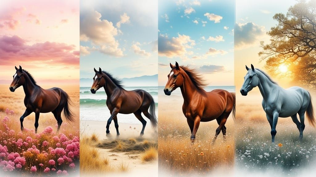 Four Seasons Horse Vignettes in Seamless Painterly Style