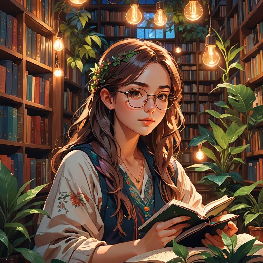 Anime Portrait of Bohemian Woman Reading