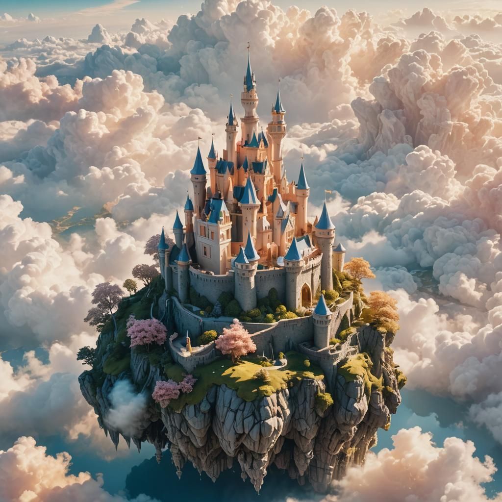 Floating Island Castle in Dreamlike Fantasy Art