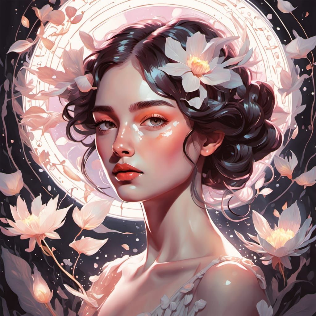 Ethereal Beauty Surrounded by Glowing Floral Petals