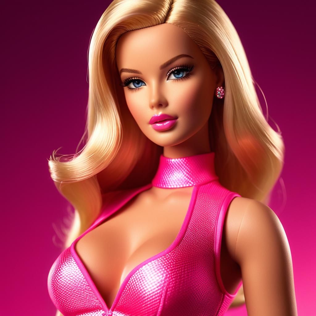 Hyper-Realistic Barbiecore Fashion Portrait in Golden Light