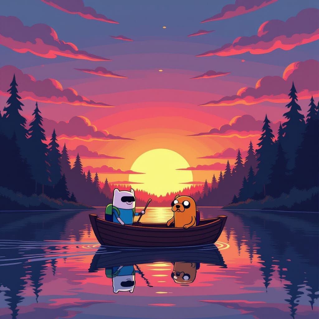 Finn and Jake Sail a Calm Lake at Sunset