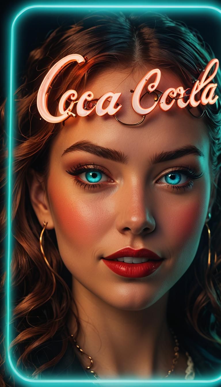 Cola Logo with Neon Glow and Steampunk Searchlight